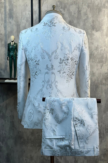 Vit Peak Slag Jacquard 2-delade herrdräkter